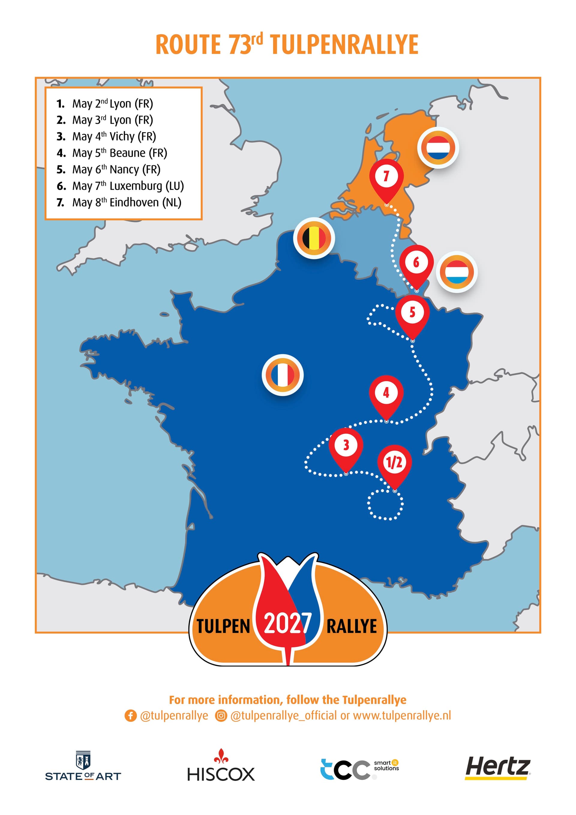 Routekaart 73e Tulpenrallye 2027